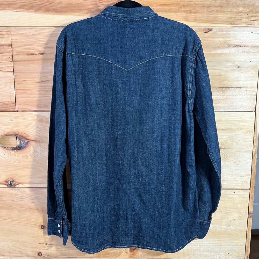 Levi's Classic Barstow Western Dark Blue Pearl Snap Denim Shirt Cowboy Size L - Picture 7 of 7